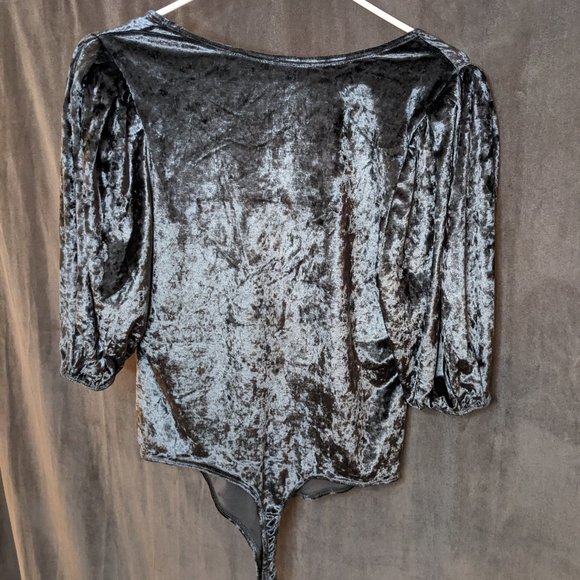 Free People Teal and/or Silver Don't You Wish Velvet Bodysuit (Large/US10/US12) - Picture 6 of 14